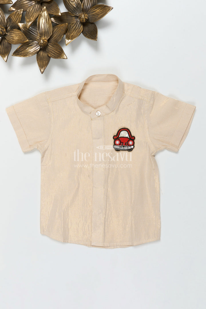 The Nesavu Boys Silk Shirt Boys Silk Shirt for Weddings and Traditional Functions Nesavu 24 (5Y) / Cream BS3780A-24 Nesavu boys tissue silk shirt for weddings, poojas, and traditional celebrations