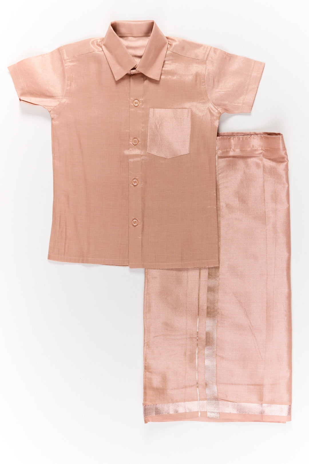 The Nesavu Boys Silk Shirt Boys Silk Shirt Set in Copper with Stylish Zari Border Nesavu 18 (2Y) / Beige BES619B-18 Boys Silk Dhoti Shirt Set Copper Elegant Zari Border Festivals | The Nesavu