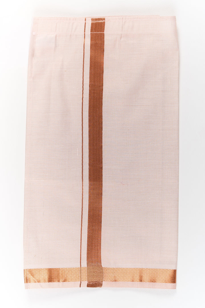 The Nesavu Boys Vesti Boys Silk Vesti with Copper Zari Border for South Indian Festivals Nesavu 18 (2Y) / Beige D014B-18 Boys Silk Vesti Copper Zari Border South Indian Weddings Festivals | The Nesavu