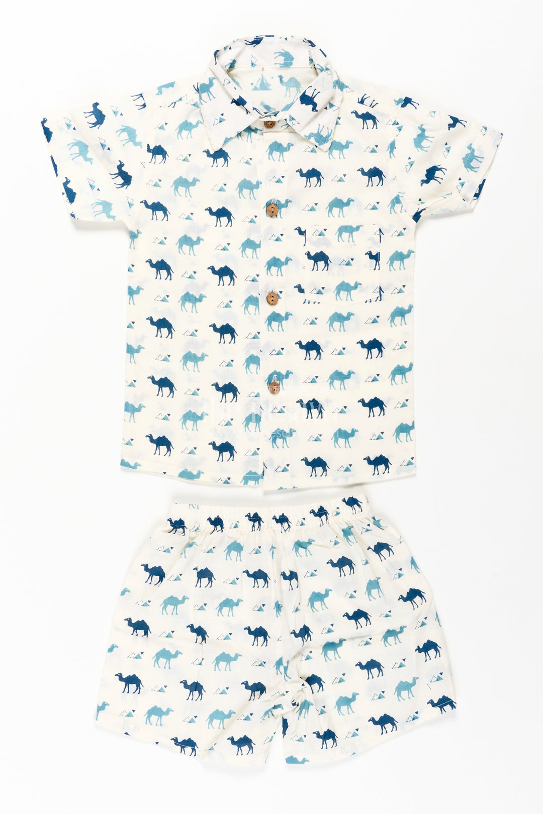 The Nesavu Boys Casual Set Boys Smart Casual Cloth Set in Cotton with Blue Camel Print and Matching Shorts Nesavu 16 (1Y) / Multicolor BCS259B-16 Nesavu Boys Smart Casual Cloth Set Cotton Blue Camel Digital Print Everyday Wear