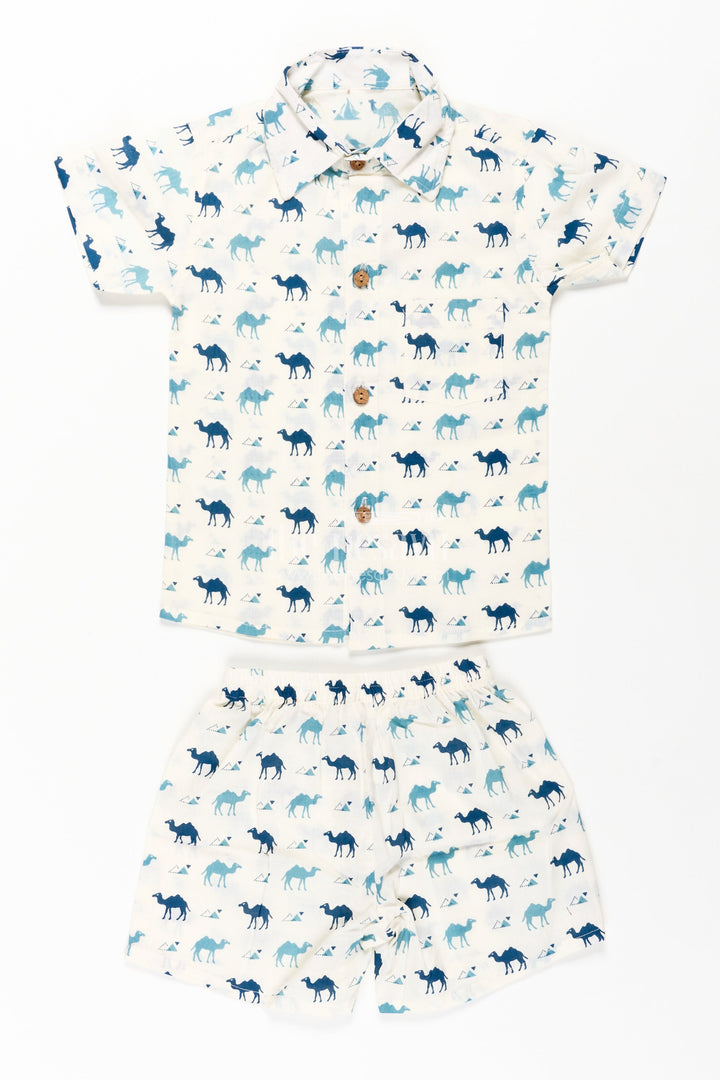 The Nesavu Boys Casual Set Boys Smart Casual Cloth Set in Cotton with Blue Camel Print and Matching Shorts Nesavu 16 (1Y) / Multicolor BCS259B-16 Nesavu Boys Smart Casual Cloth Set Cotton Blue Camel Digital Print Everyday Wear