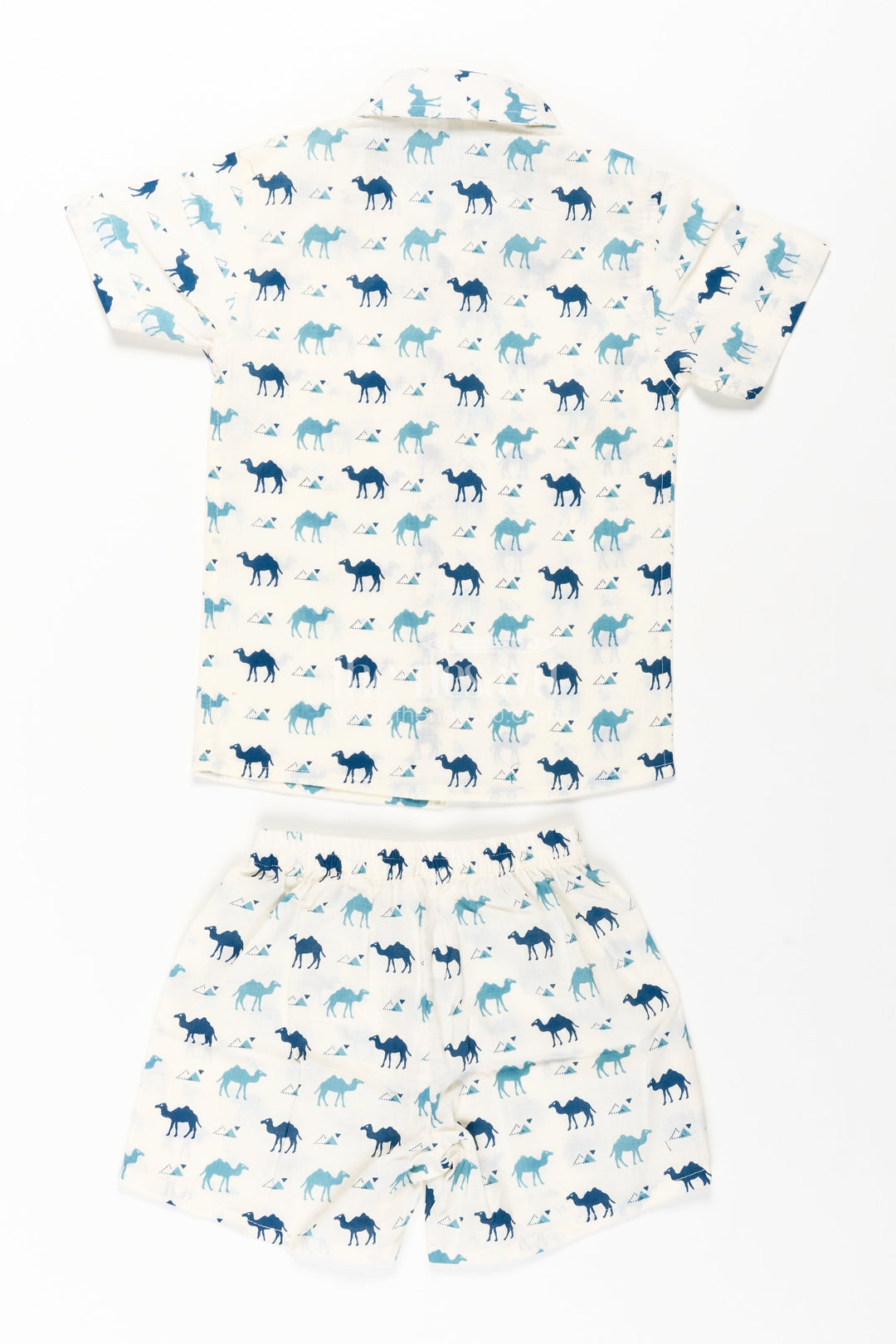 The Nesavu Boys Casual Set Boys Smart Casual Cloth Set in Cotton with Blue Camel Print and Matching Shorts Nesavu Nesavu Boys Smart Casual Cloth Set Cotton Blue Camel Digital Print Everyday Wear