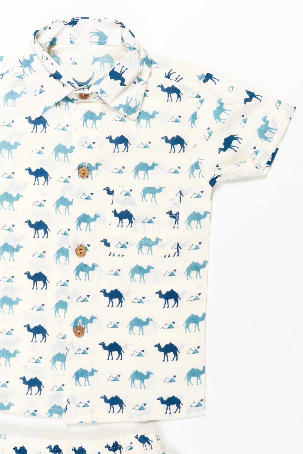 The Nesavu Boys Casual Set Boys Smart Casual Cloth Set in Cotton with Blue Camel Print and Matching Shorts Nesavu Nesavu Boys Smart Casual Cloth Set Cotton Blue Camel Digital Print Everyday Wear