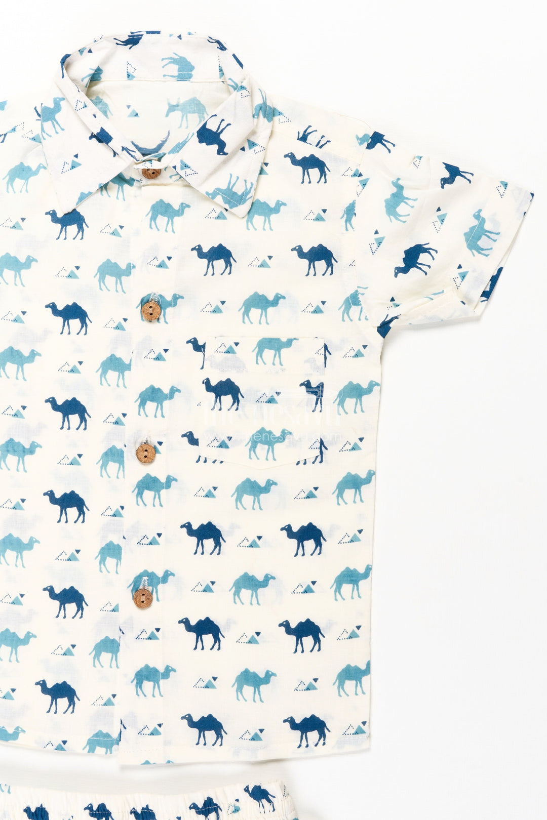 The Nesavu Boys Casual Set Boys Smart Casual Cloth Set in Cotton with Blue Camel Print and Matching Shorts Nesavu Nesavu Boys Smart Casual Cloth Set Cotton Blue Camel Digital Print Everyday Wear