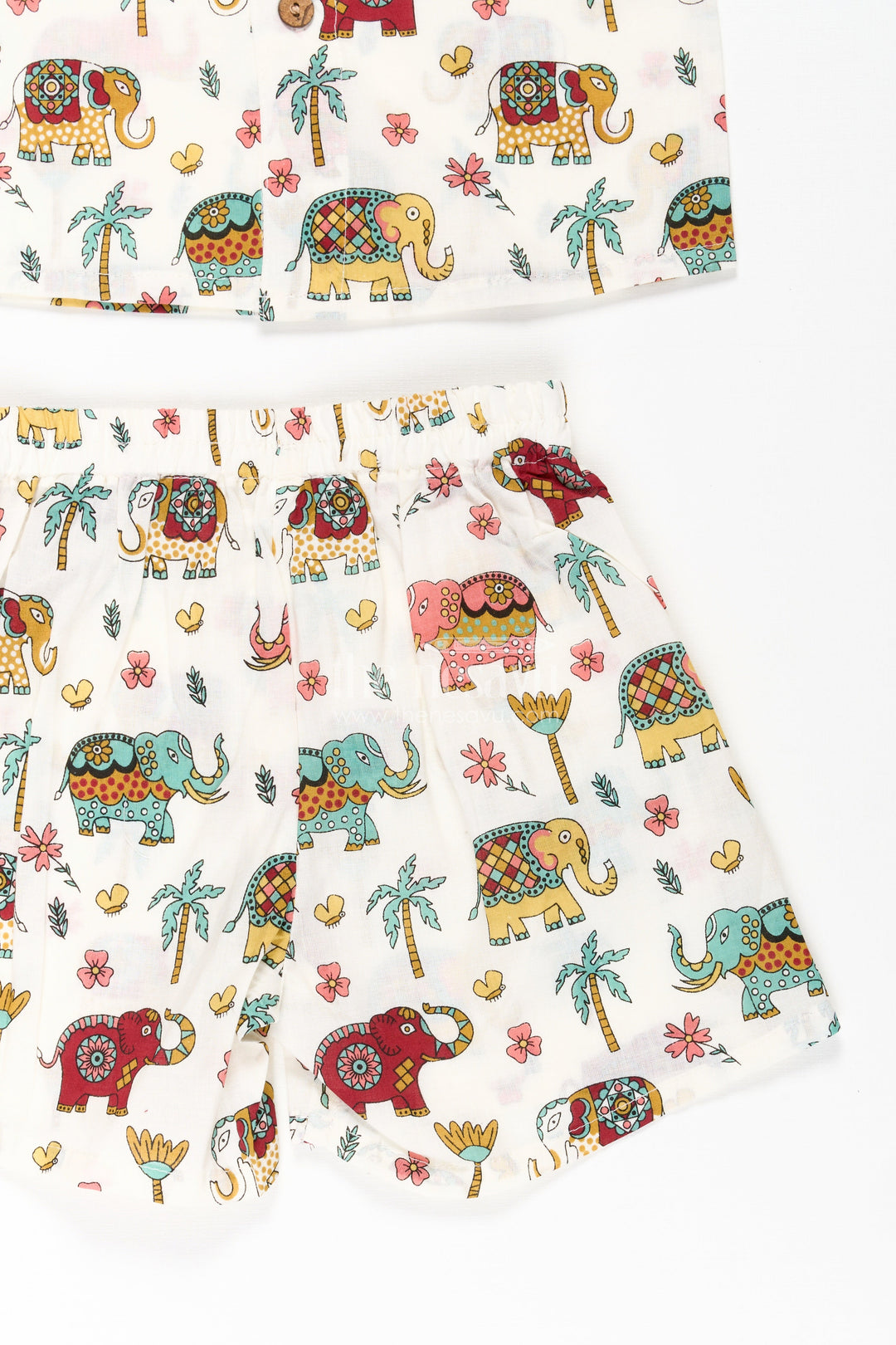 The Nesavu Boys Casual Set Boys Smart Casual Dress Set in Cotton with Elephant Digital Print and Short Sleeve Shirt Nesavu Nesavu Boys Smart Casual Dress Cotton Set Elephant Digital Print Button Shirt