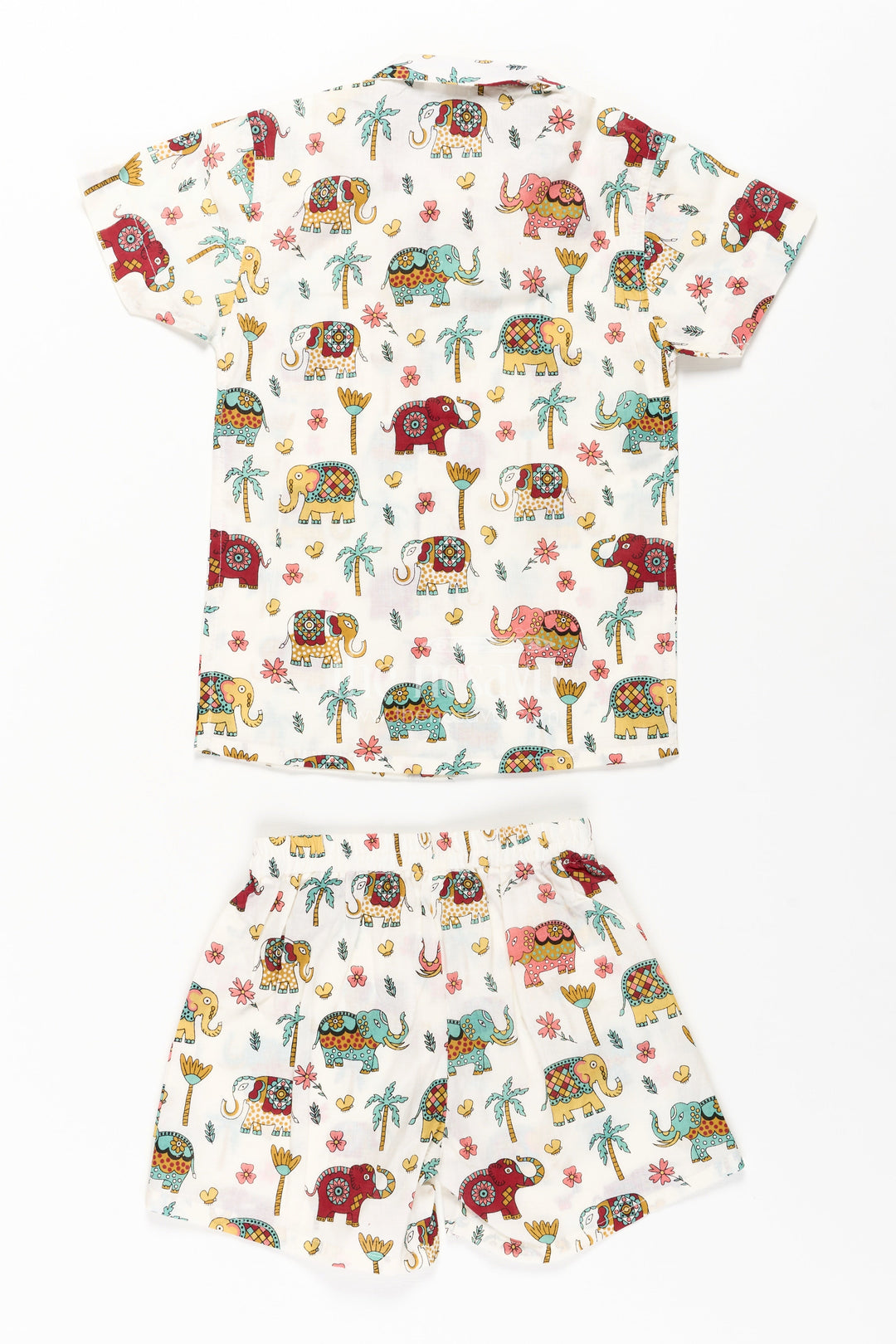 The Nesavu Boys Casual Set Boys Smart Casual Dress Set in Cotton with Elephant Digital Print and Short Sleeve Shirt Nesavu Nesavu Boys Smart Casual Dress Cotton Set Elephant Digital Print Button Shirt