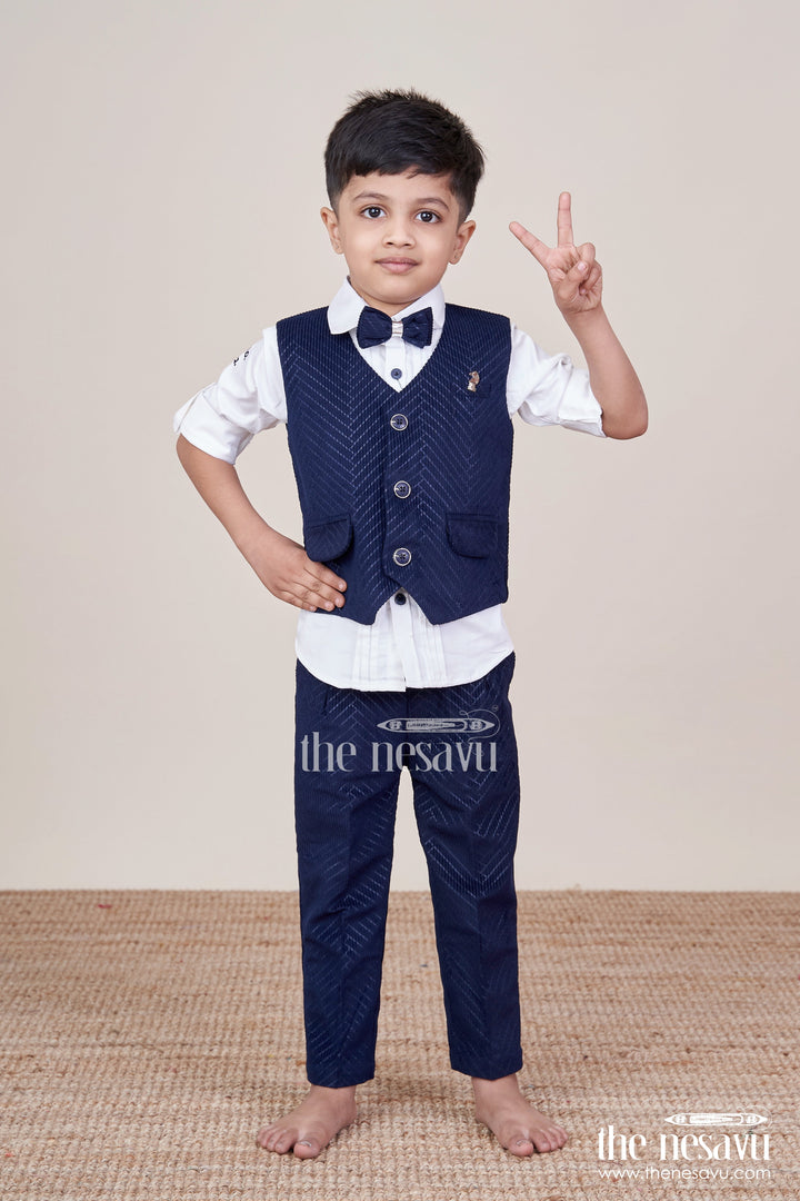 The Nesavu Boys Casual Set Boys Smart Casual Set with Corduroy Vest for Birthdays and Gatherings Nesavu 16 (1Y) / Blue BCS453A-16 Nesavu boys smart casual set corduroy vest bowtie birthdays special outings