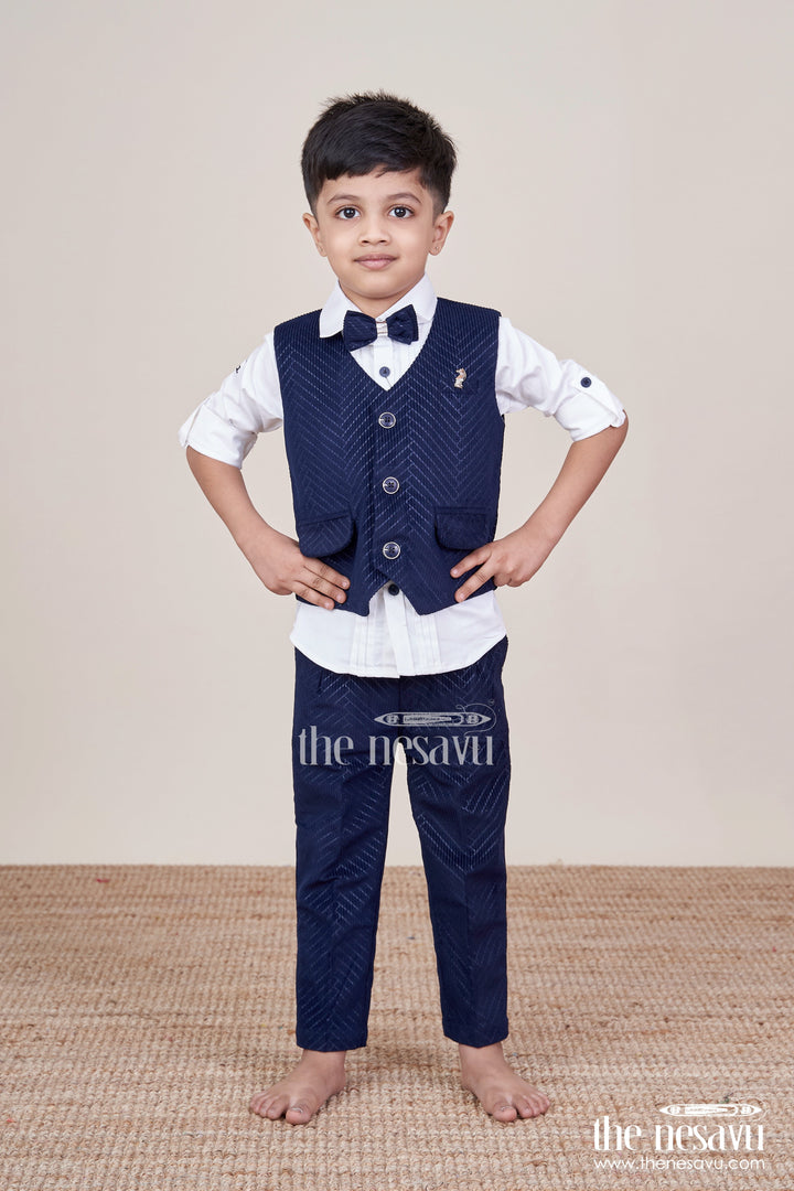 The Nesavu Boys Casual Set Boys Smart Casual Set with Corduroy Vest for Birthdays and Gatherings Nesavu Nesavu boys smart casual set corduroy vest bowtie birthdays special outings