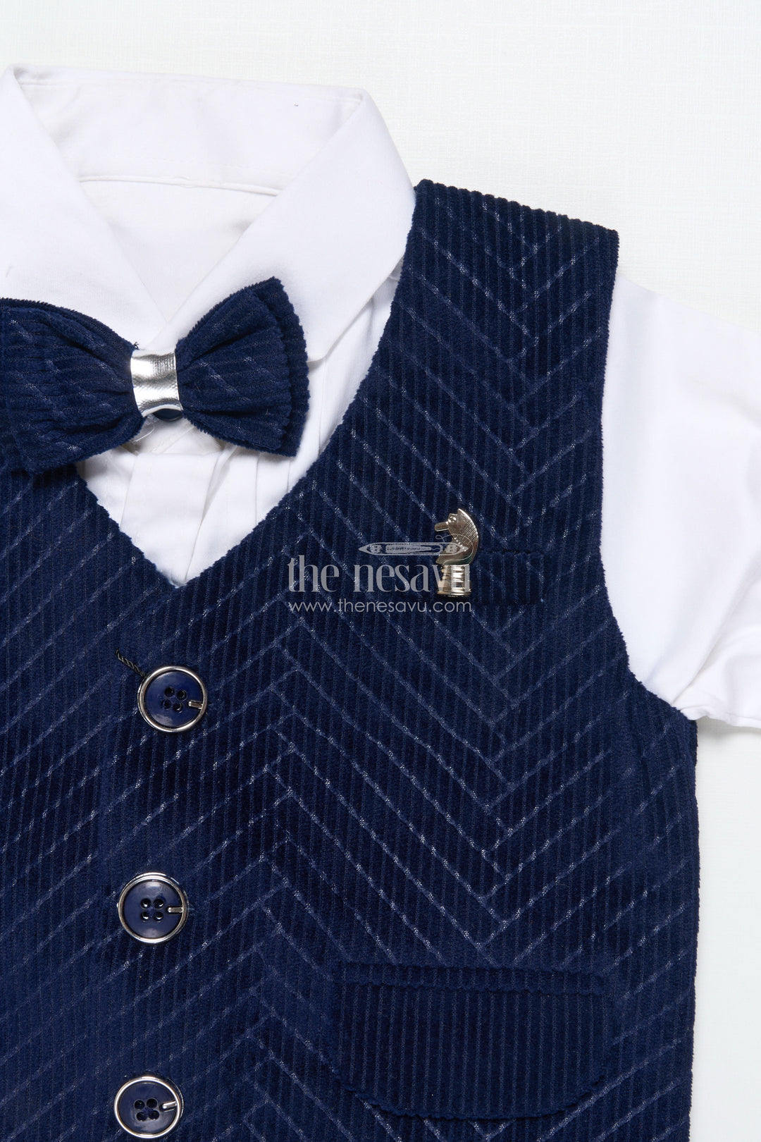 The Nesavu Boys Casual Set Boys Smart Casual Set with Corduroy Vest for Birthdays and Gatherings Nesavu Nesavu boys smart casual set corduroy vest bowtie birthdays special outings