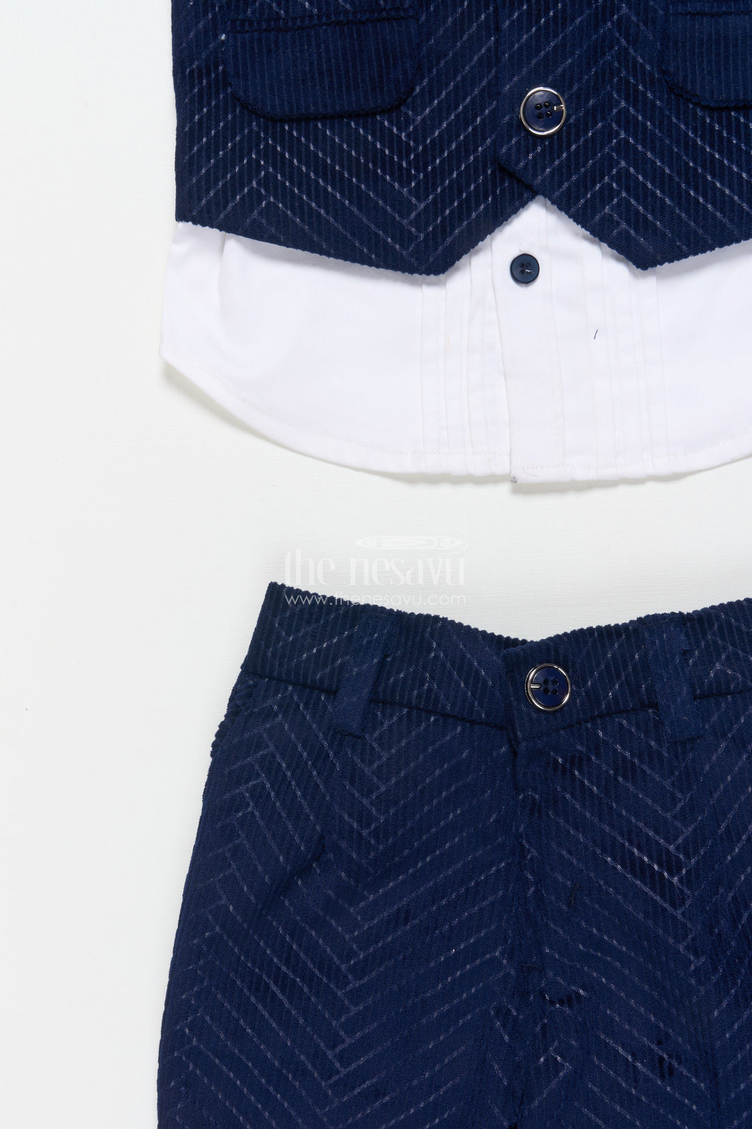 The Nesavu Boys Casual Set Boys Smart Casual Set with Corduroy Vest for Birthdays and Gatherings Nesavu Nesavu boys smart casual set corduroy vest bowtie birthdays special outings