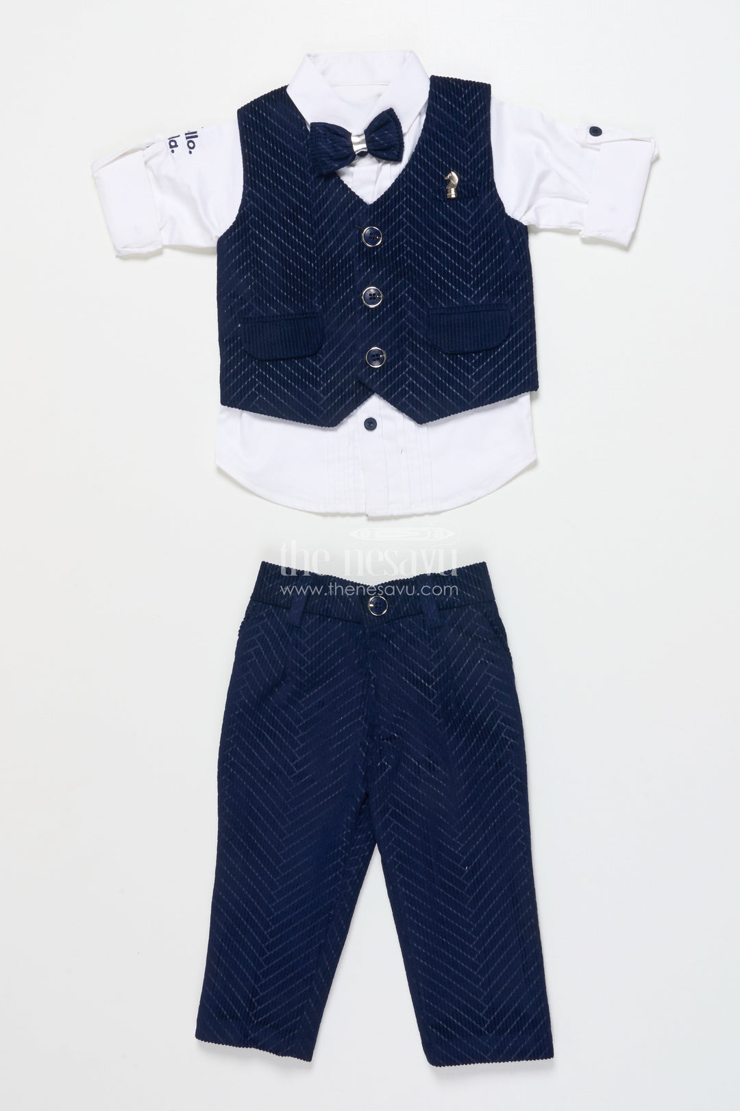 The Nesavu Boys Casual Set Boys Smart Casual Set with Corduroy Vest for Birthdays and Gatherings Nesavu Nesavu boys smart casual set corduroy vest bowtie birthdays special outings