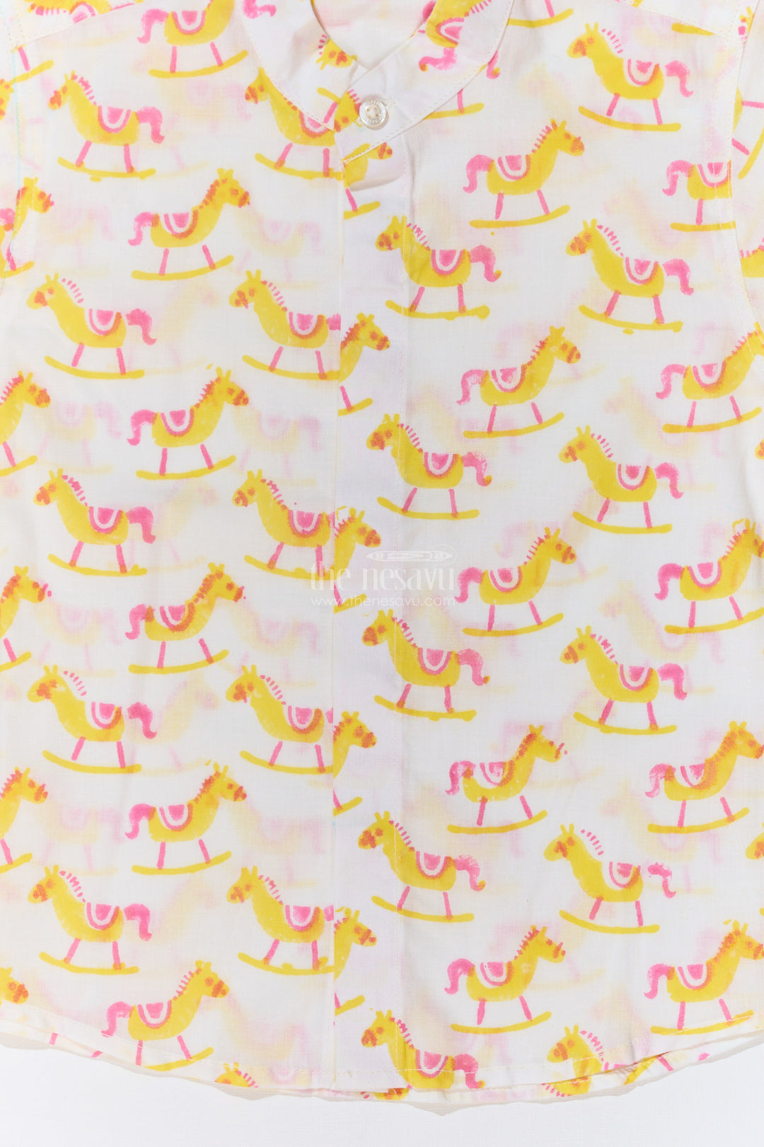 The Nesavu Boys Cotton Shirt Boys Smart Casual Shirts Men Inspired Design in Cotton Block Print with Rocking Horse Motif Nesavu Boys Smart Casual Shirt Cotton Block Print Rocking Horse Motif | The Nesavu