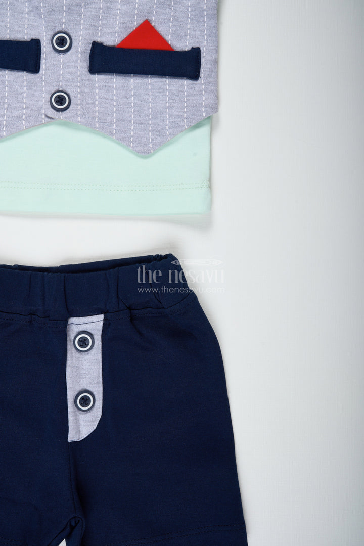 The Nesavu Boys Casual Set Boys Smart Cotton Shirts Set with Bow Tie and Navy Shorts for Dapper Everyday Comfort Nesavu Nesavu Boys Smart Cotton Shirts Set Bow Tie Navy Shorts Stylish Everyday Dressing