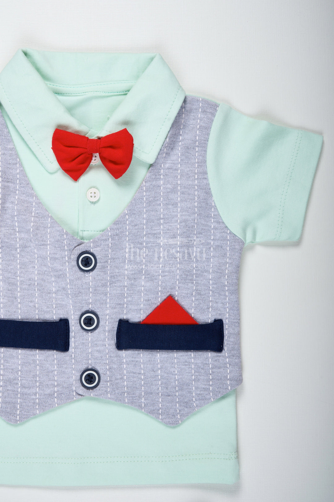 The Nesavu Boys Casual Set Boys Smart Cotton Shirts Set with Bow Tie and Navy Shorts for Dapper Everyday Comfort Nesavu Nesavu Boys Smart Cotton Shirts Set Bow Tie Navy Shorts Stylish Everyday Dressing