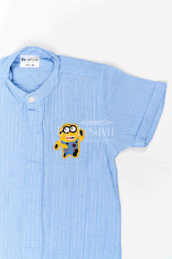 The Nesavu Boys Cotton Shirt Boys Smart Shirt for Birthday Party Styling Nesavu Nesavu Boys Smart Shirt For Birthday Party Styling With Lurex Zari Cotton And Chest Applique