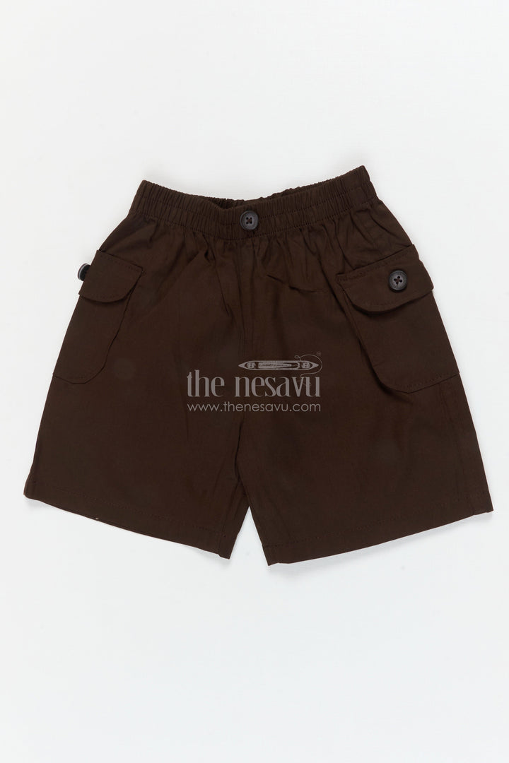The Nesavu Boys Shorts Boys Soft Cotton Shorts for Playdates and Casual Outings Nesavu 16 (1Y) / Brown / Cotton BWS072G-16 Nesavu boys soft cotton shorts with back pockets – ideal for daily wear, play and travel