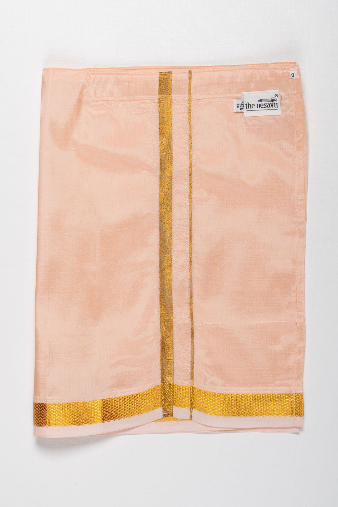 The Nesavu Boys Vesti Boys Soft Silk Dhoti in Delicate Pink with Golden Trim Nesavu 14 (6M) / Pink / Blend Silk D008E-14 Buy Boys Pink Silk Dhoti with Golden Stripes | Traditional Ethnic Wear | The Nesavu