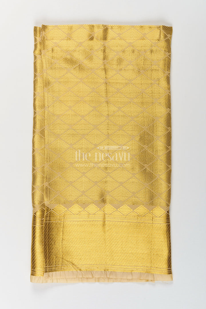The Nesavu Boys Vesti Boys South Indian Dhoti in Embossed Golden Tissue Fabric with Traditional Diamond Motifs Nesavu South Indian Golden Dhoti Boys Embossed Tissue Diamond Motif Detailing | The Nesavu