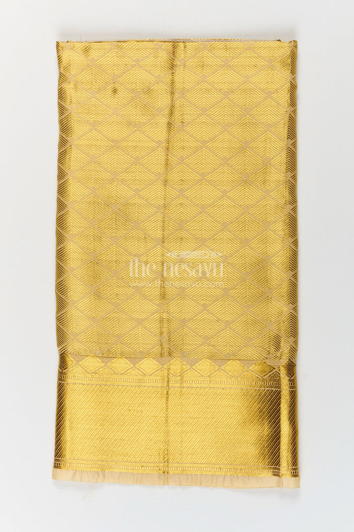The Nesavu Boys Vesti Boys South Indian Dhoti in Embossed Golden Tissue Fabric with Traditional Diamond Motifs Nesavu South Indian Golden Dhoti Boys Embossed Tissue Diamond Motif Detailing | The Nesavu