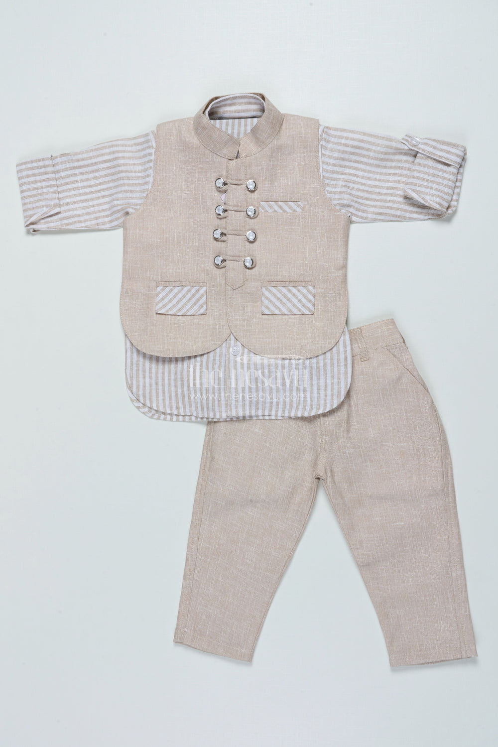 The Nesavu Boys Casual Set Boys Striped Casual Set for Festive Day Outs and Celebrations Nesavu Nesavu boys cotton stripe casual outfit set festive occasions