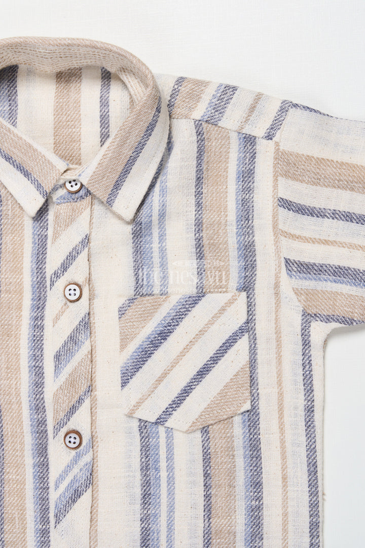 The Nesavu Boys Casual Set Boys Striped Cotton Casual Set for Summer Comfort and Family Functions Nesavu Nesavu boys striped cotton outfit ethnic casual wear temple visits summer outings