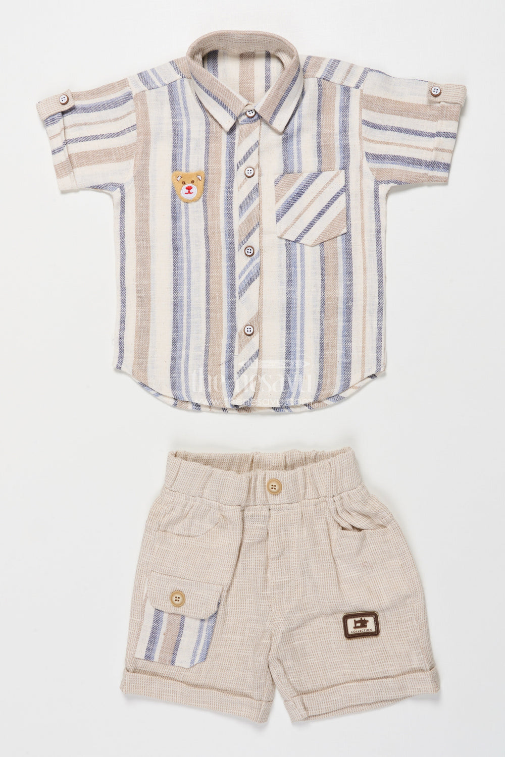 The Nesavu Boys Casual Set Boys Striped Cotton Casual Set for Summer Comfort and Family Functions Nesavu Nesavu boys striped cotton outfit ethnic casual wear temple visits summer outings