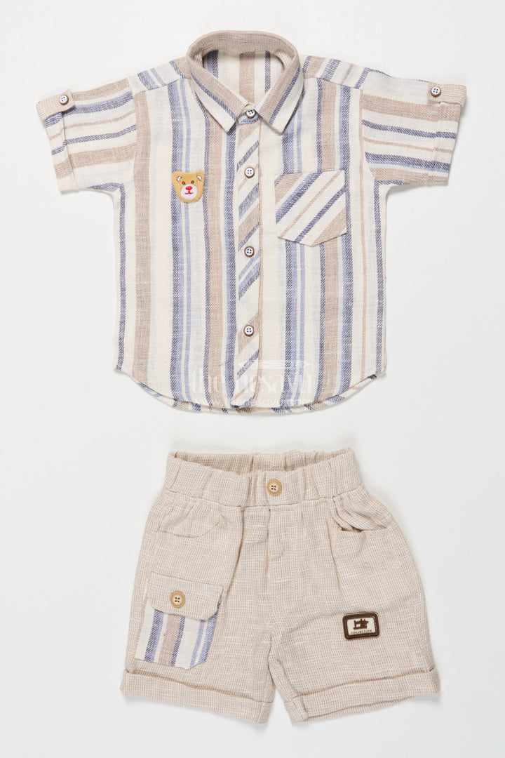 The Nesavu Boys Casual Set Boys Striped Cotton Casual Set for Summer Comfort and Family Functions Nesavu Nesavu boys striped cotton outfit ethnic casual wear temple visits summer outings