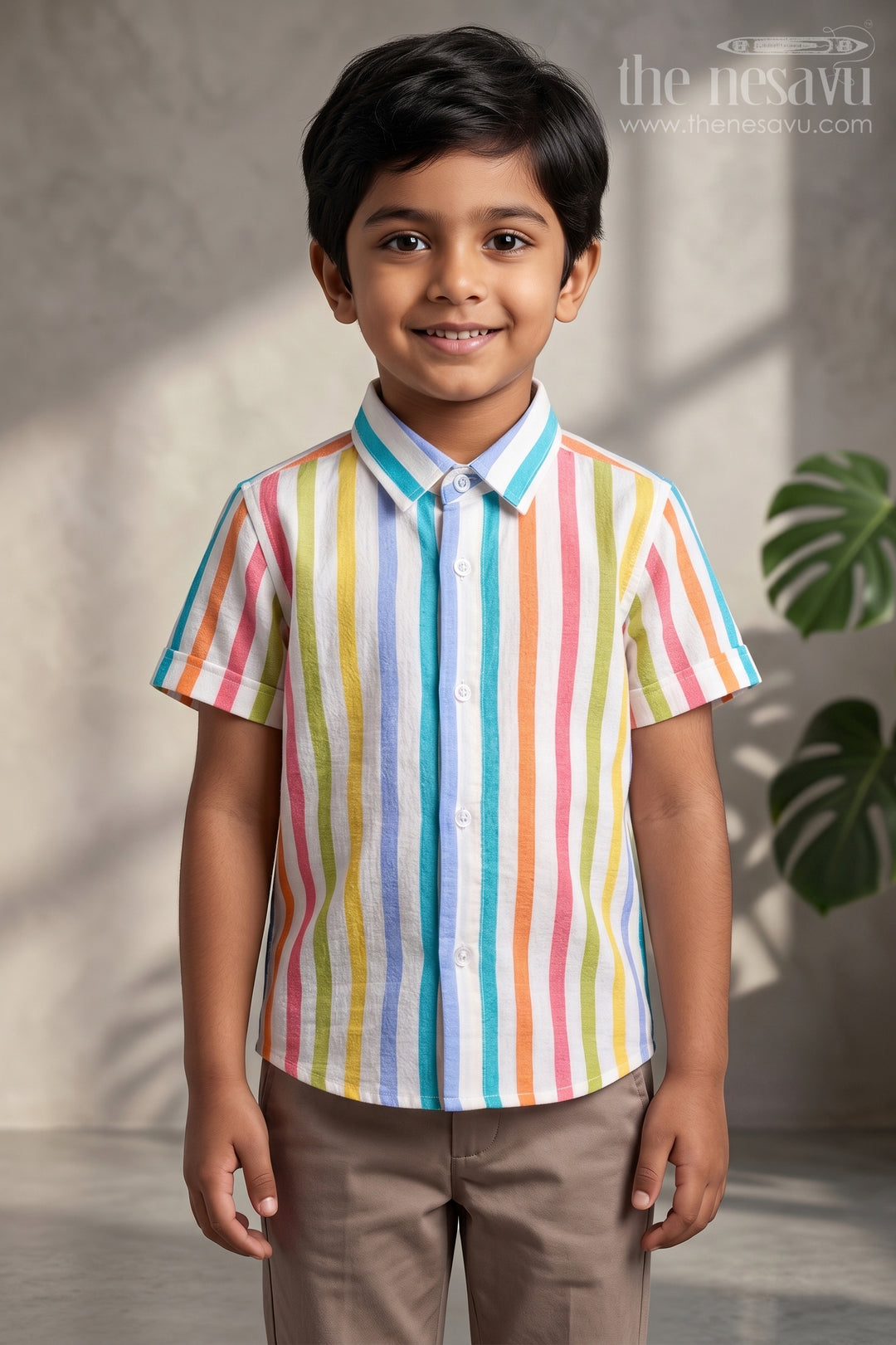 The Nesavu Boys Cotton Shirt Boys Striped Cotton Shirt for Casual Outings and Summer Wear Nesavu 16 (1Y) / Multicolor / Muslin Cotton BS431A-16 Nesavu boys striped cotton shirt for casual outings and summer wear breathable kids shirt