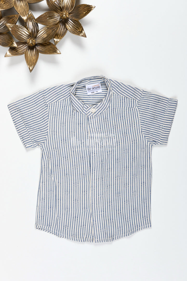 The Nesavu Boys Cotton Shirt Boys Striped Cotton Shirt for Ethnic Day and Everyday Wear Nesavu 16 (1Y) / Black BS311A-16 Nesavu boys striped cotton shirt mandarin collar school ethnic day outings