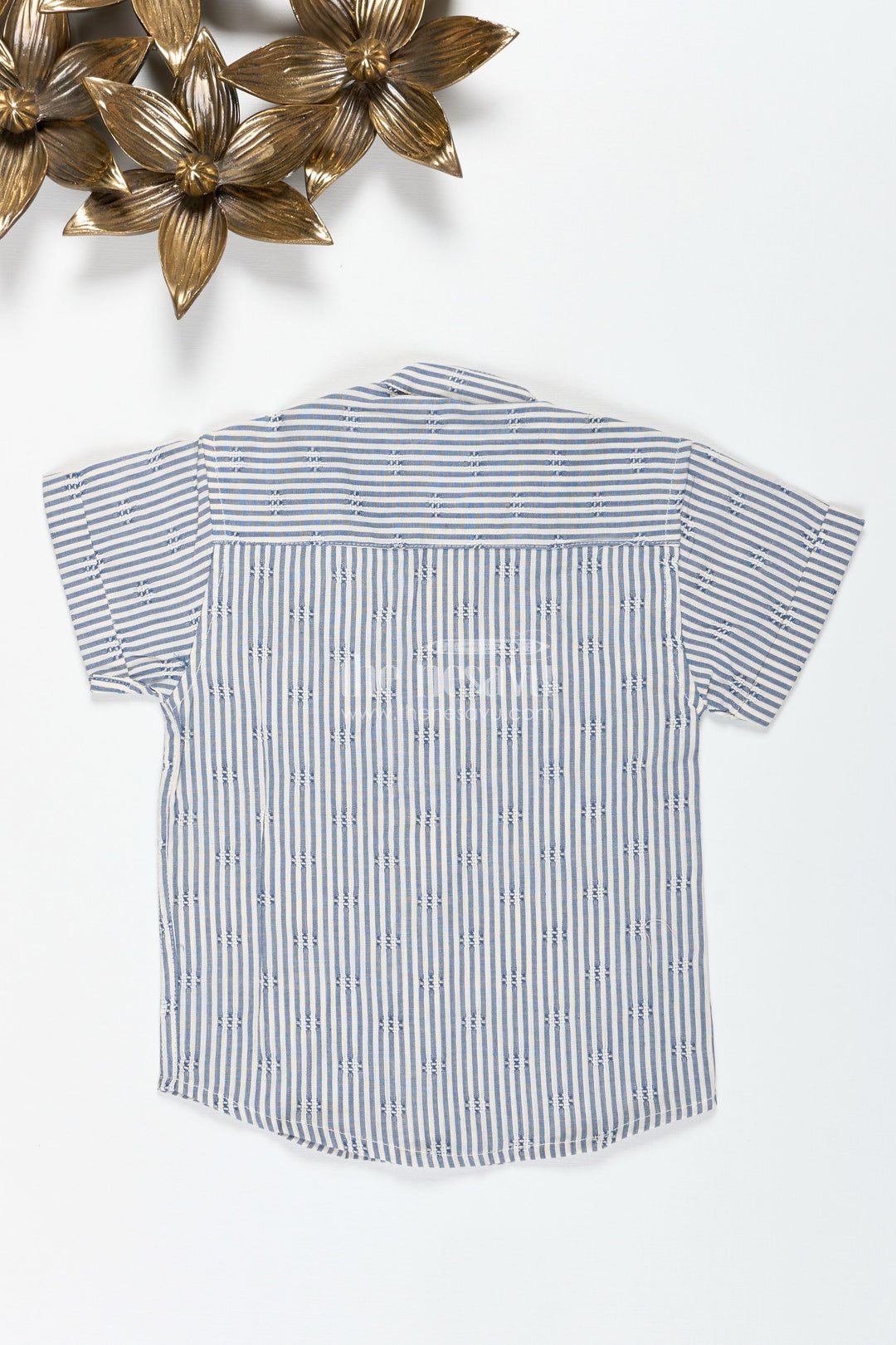 The Nesavu Boys Cotton Shirt Boys Striped Cotton Shirt for Ethnic Day and Everyday Wear Nesavu Nesavu boys striped cotton shirt mandarin collar school ethnic day outings