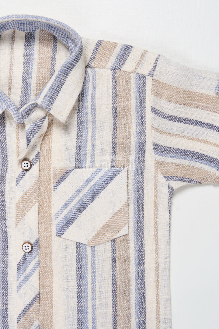 The Nesavu Boys Casual Set Boys Striped Outfit for Casual Events and Everyday Dressing Nesavu Nesavu boys striped cotton set shirt shorts everyday wear casual dressing