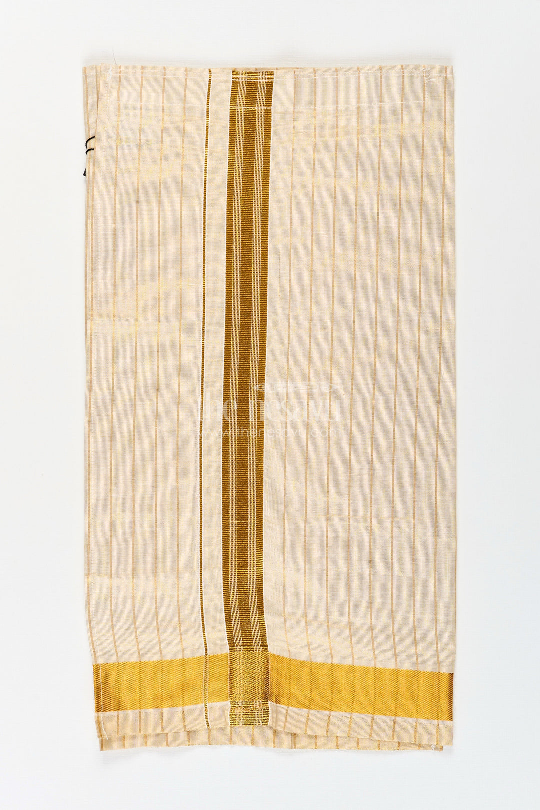 The Nesavu Boys Vesti Boys Striped Tissue Dhoti with Gold Border for Versatile Wear in Dhoti Online Shopping Trend Nesavu Boys Dhoti Online Shopping Edition Tissue Striped Fabric Gold Zari Border | The Nesavu