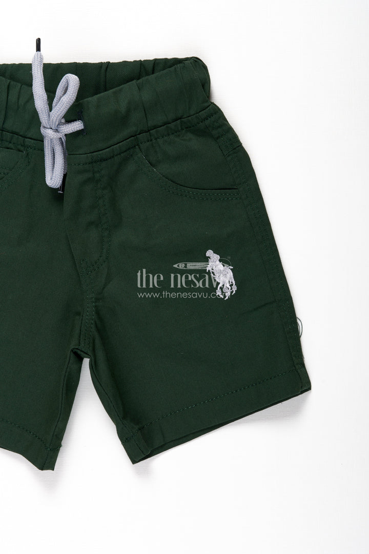 The Nesavu Boys Shorts Boys Stylish Black Cotton Shorts with Elastic Waistband and Drawstring Nesavu Boys Stylish Black Cotton Shorts Drawstring Embroidered Detail Comfort | The Nesavu