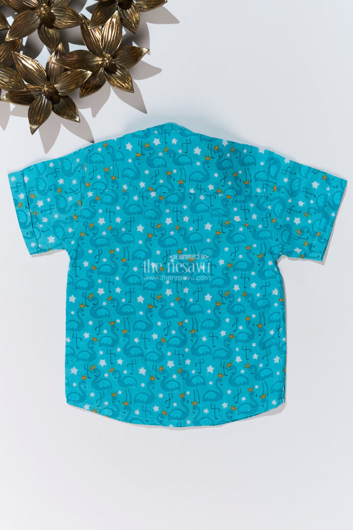 The Nesavu Boys Cotton Shirt Boys Stylish Casual Shirts in Cotton Block Print with Playful Flamingo Design Nesavu Boys Stylish Casual Shirts Cotton Block Print Flamingo Print | The Nesavu