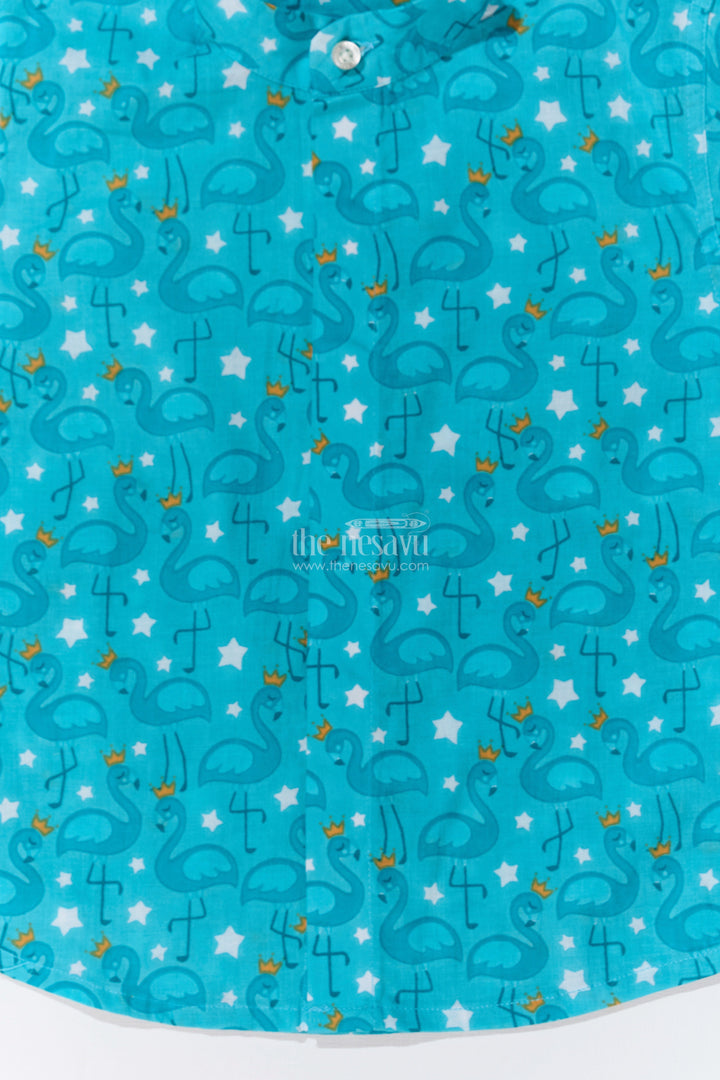 The Nesavu Boys Cotton Shirt Boys Stylish Casual Shirts in Cotton Block Print with Playful Flamingo Design Nesavu Boys Stylish Casual Shirts Cotton Block Print Flamingo Print | The Nesavu