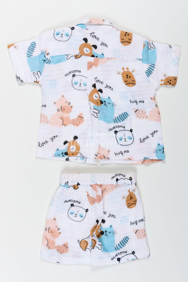 The Nesavu Boys Casual Set Boys Stylish Solid Casual Shirt Set with Adorable Animal Prints and Soft Muslin Fabric for Everyday Adventures Nesavu Boys Stylish Solid Casual Shirt and Shorts with Playful Animal Prints in Soft Muslin Fabric | The Nesavu