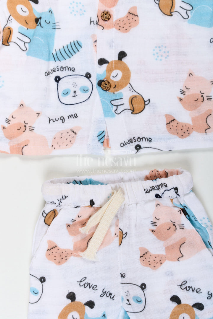 The Nesavu Boys Casual Set Boys Stylish Solid Casual Shirt Set with Adorable Animal Prints and Soft Muslin Fabric for Everyday Adventures Nesavu Boys Stylish Solid Casual Shirt and Shorts with Playful Animal Prints in Soft Muslin Fabric | The Nesavu