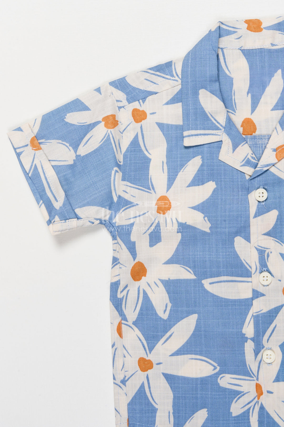 The Nesavu Boys Casual Set Boys Summer Cotton Floral Shirt and Shorts Set – Blue Nesavu Nesavu boys cotton summer floral shirt and shorts set in blue for casual outings