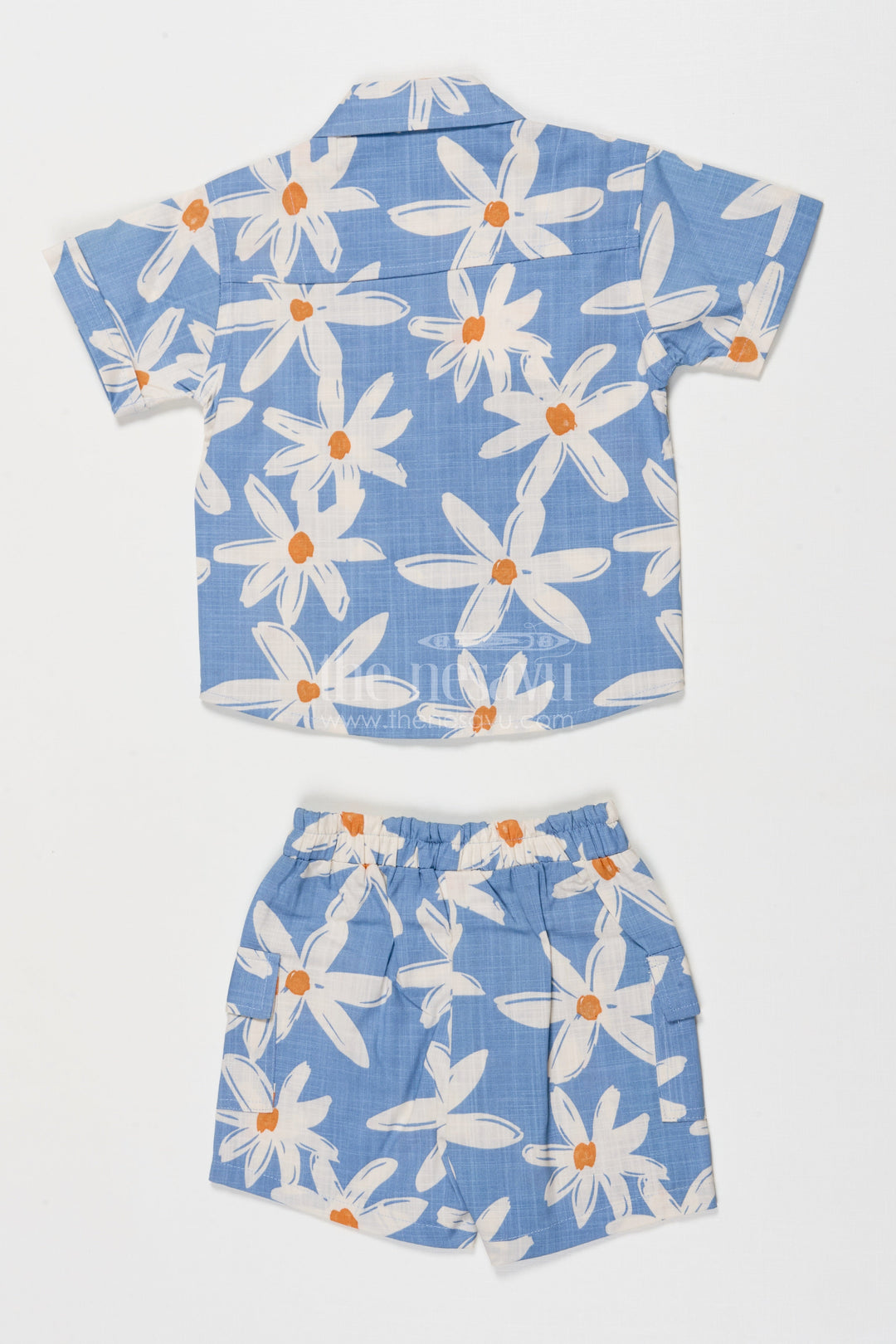 The Nesavu Boys Casual Set Boys Summer Cotton Floral Shirt and Shorts Set – Blue Nesavu Nesavu boys cotton summer floral shirt and shorts set in blue for casual outings