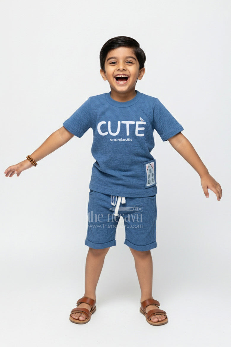 The Nesavu Boys Casual Set Boys Summer Outfit Set with Bag for Outings and Casual Events Nesavu 16 (1Y) / Blue BCS450B-16 Nesavu boys 3-piece casual set tee shorts bag summer outings daily wear