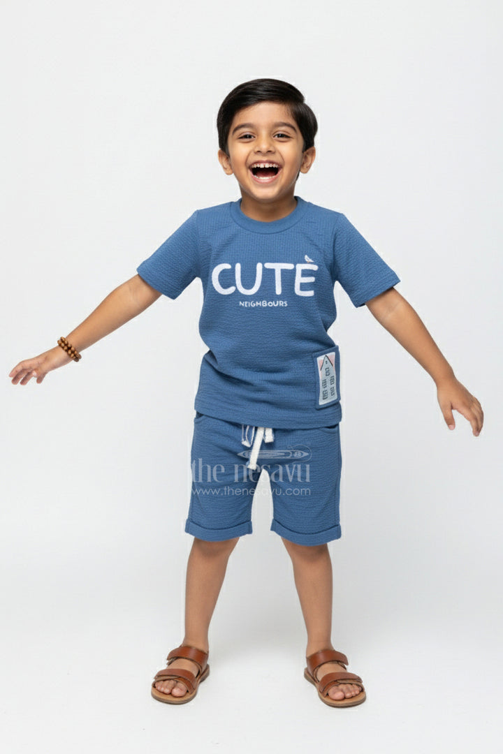 The Nesavu Boys Casual Set Boys Summer Outfit Set with Bag for Outings and Casual Events Nesavu 16 (1Y) / Blue BCS450B-16 Nesavu boys 3-piece casual set tee shorts bag summer outings daily wear