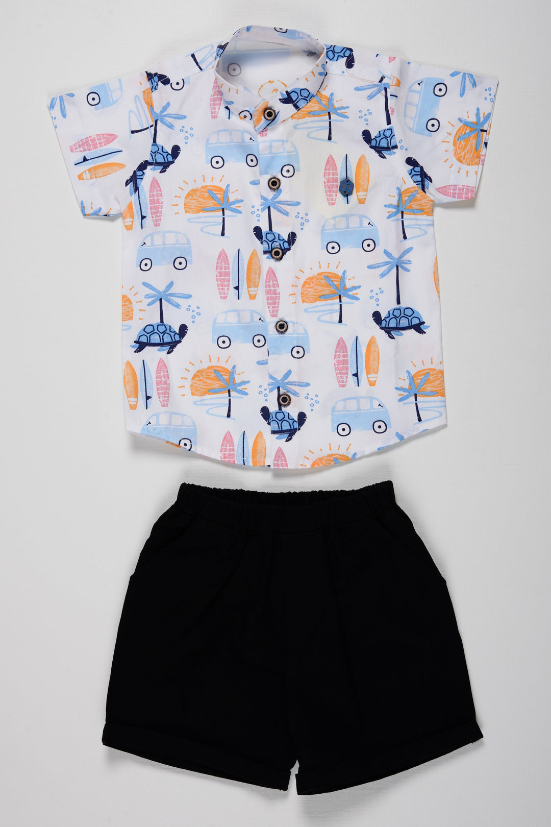 The Nesavu Boys Casual Set Boys Surf & Turf Adventure Shirt and Shorts Set Nesavu 10 (NB) / White BCS026A-10 Boys Colorful Shirt   Shorts Combo | Casual Summer Fun Set | The Nesavu