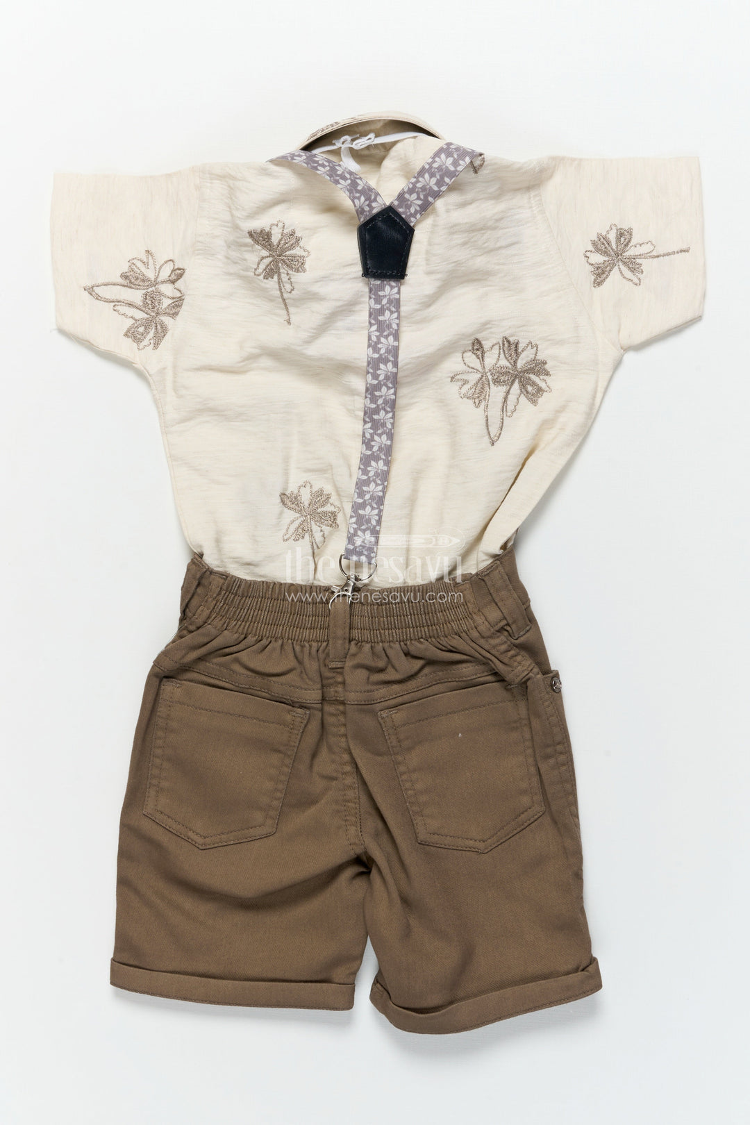 The Nesavu Boys Casual Set Boys Suspender Outfit Set for Photo Shoots and Festive Dressing Nesavu Nesavu boys embroidered suspender set bow tie festive occasions photo shoots