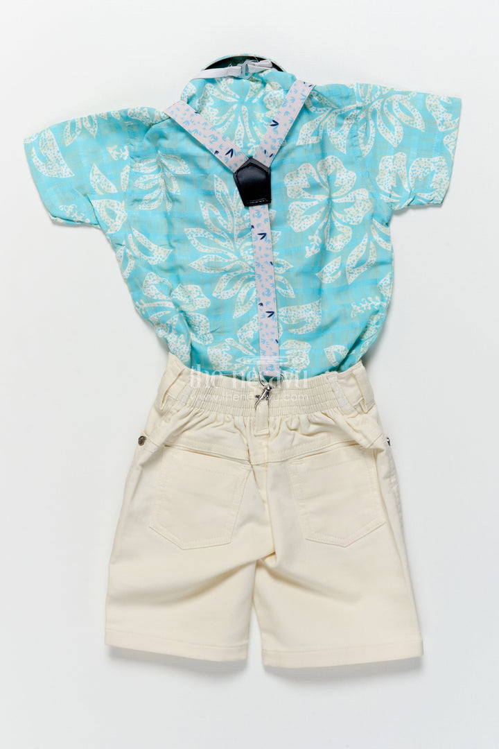 The Nesavu Boys Casual Set Boys Suspender Outfit Set with Leaf Print for Family Functions and Celebrations Nesavu Nesavu boys tropical digital print suspender set bow tie family events celebrations