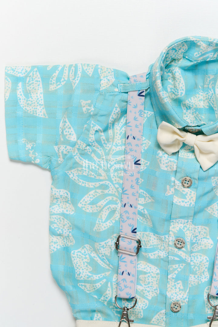 The Nesavu Boys Casual Set Boys Suspender Outfit Set with Leaf Print for Family Functions and Celebrations Nesavu Nesavu boys tropical digital print suspender set bow tie family events celebrations