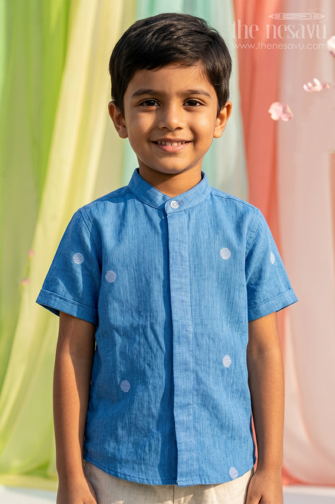 The Nesavu Boys Cotton Shirt Boys Textured Cotton Shirt for Casual Outings and Holidays Nesavu 16 (1Y) / Blue / Cotton BS484A-16 Nesavu Boys Textured Cotton Shirt For Casual Outings And Holiday Wear