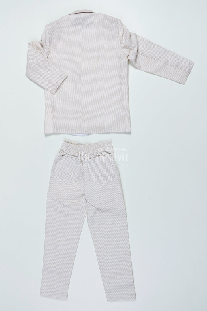 The Nesavu Boys Jacket Sets Boys Three-Piece Blazer Set with Bow Tie for Weddings and Celebrations Nesavu Nesavu boys striped cotton blazer suit bow tie wedding celebrations