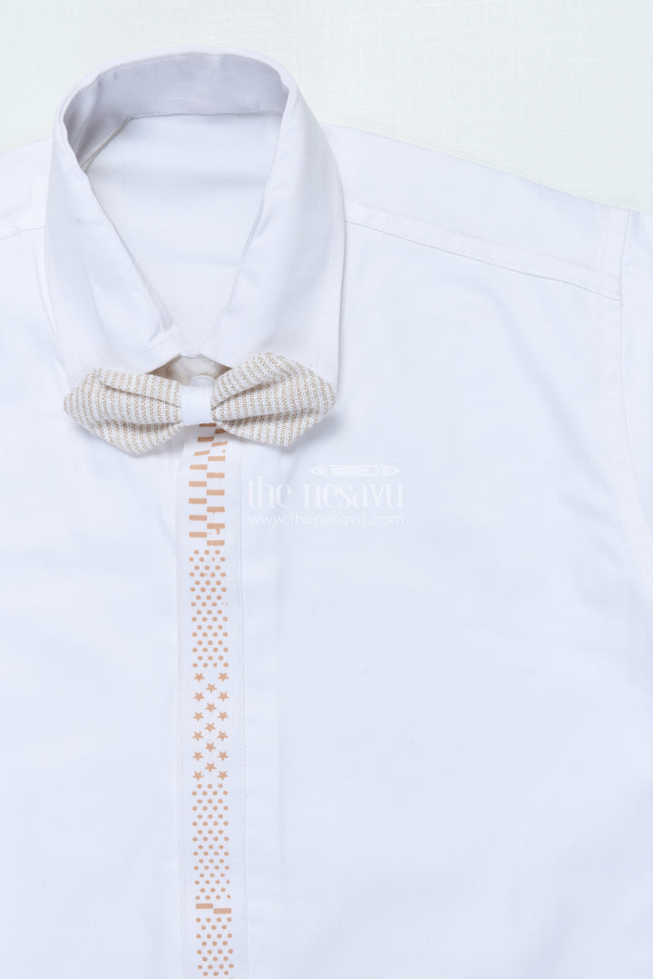 The Nesavu Boys Jacket Sets Boys Three-Piece Blazer Set with Bow Tie for Weddings and Celebrations Nesavu Nesavu boys striped cotton blazer suit bow tie wedding celebrations