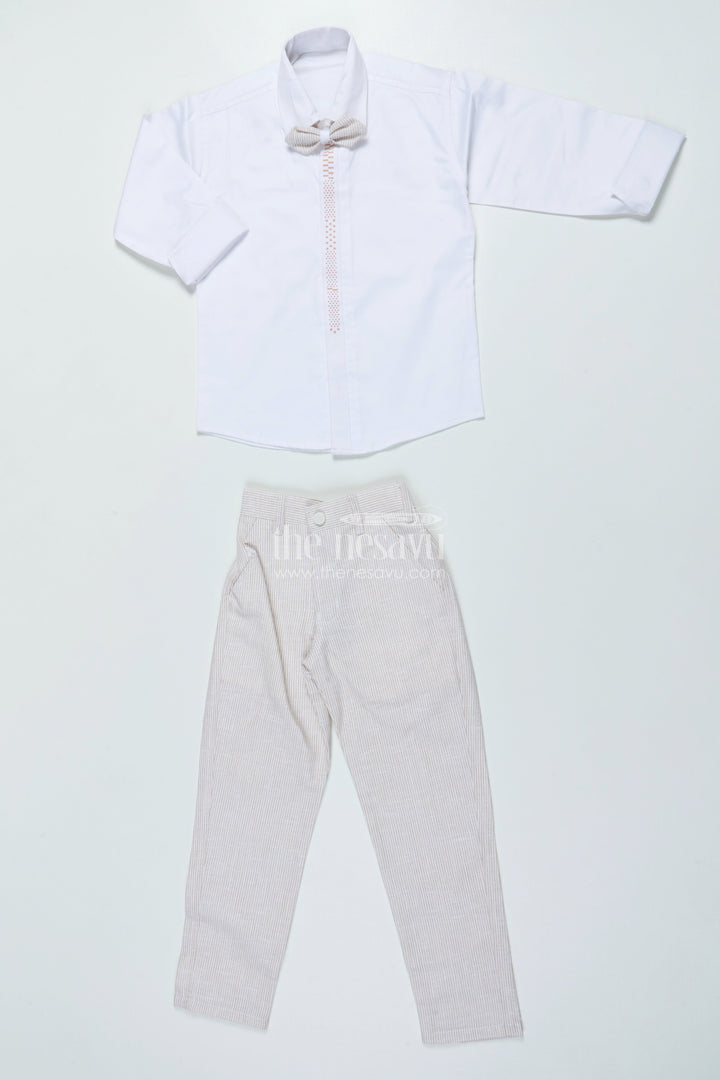 The Nesavu Boys Jacket Sets Boys Three-Piece Blazer Set with Bow Tie for Weddings and Celebrations Nesavu Nesavu boys striped cotton blazer suit bow tie wedding celebrations