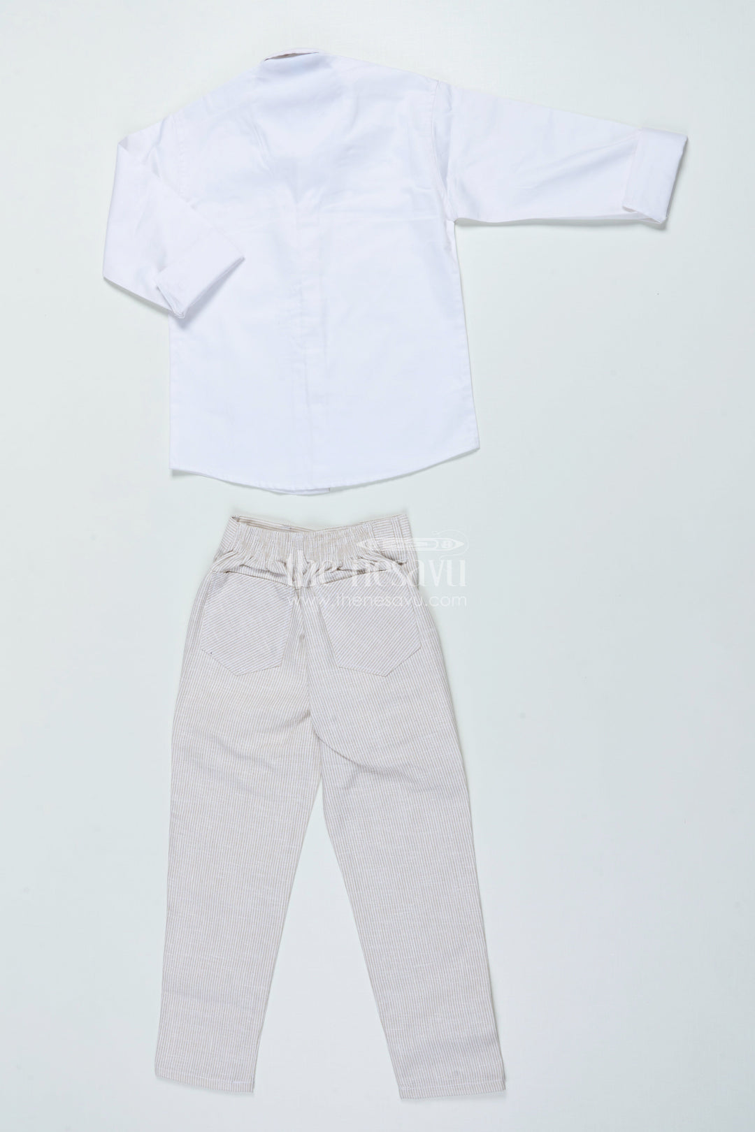 The Nesavu Boys Jacket Sets Boys Three-Piece Blazer Set with Bow Tie for Weddings and Celebrations Nesavu Nesavu boys striped cotton blazer suit bow tie wedding celebrations